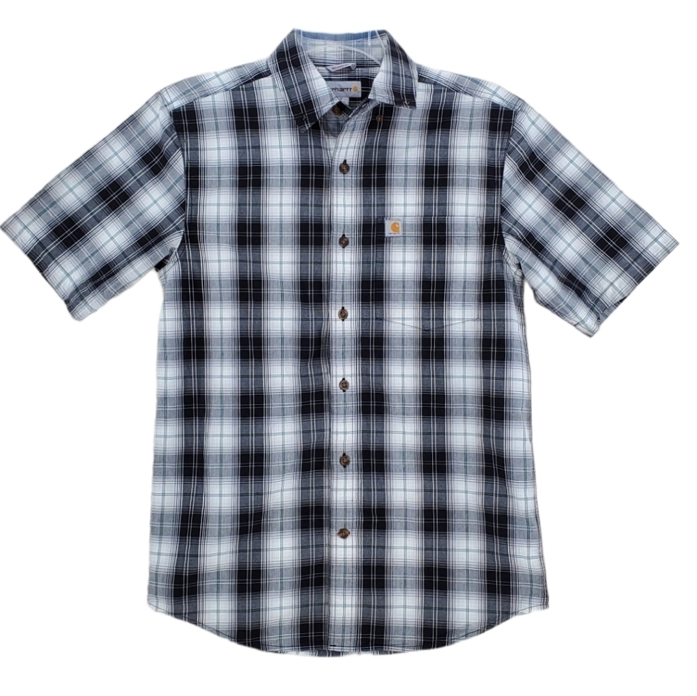Carhartt Mechanic Shirt Men S Blk Wht Plaid Relaxed SS Button Essential Normcore - Picture 1 of 10